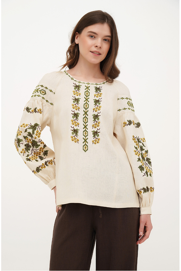 Beige linen embroidered blouse Dzvinka